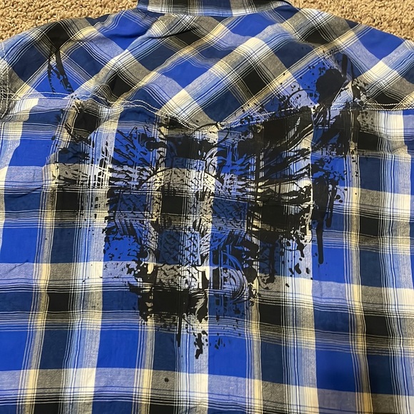 Ely 1878 Blue Pearl Snap Button Front Mens XL Blue Plaid Thick Stitching Graphic - Picture 3 of 11